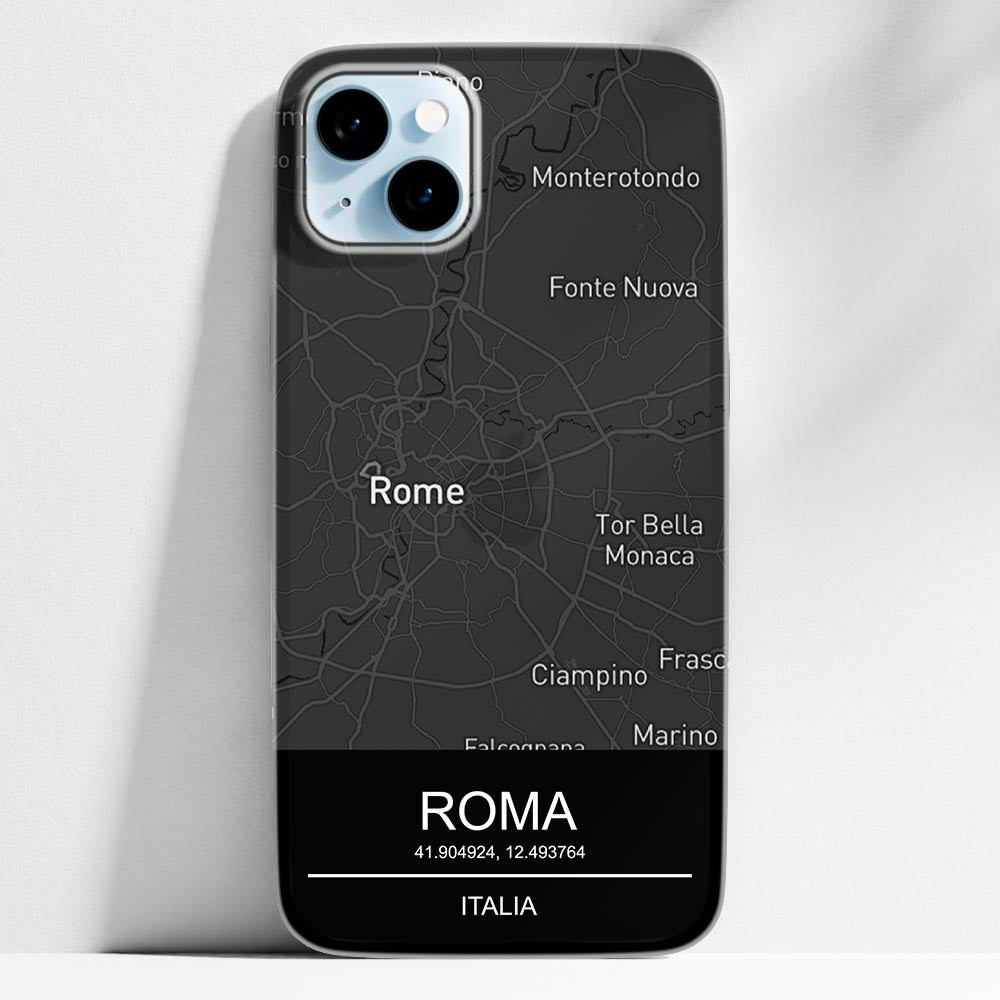 La tua mappa Dark - cover iPhone 14 Plus personalizzata